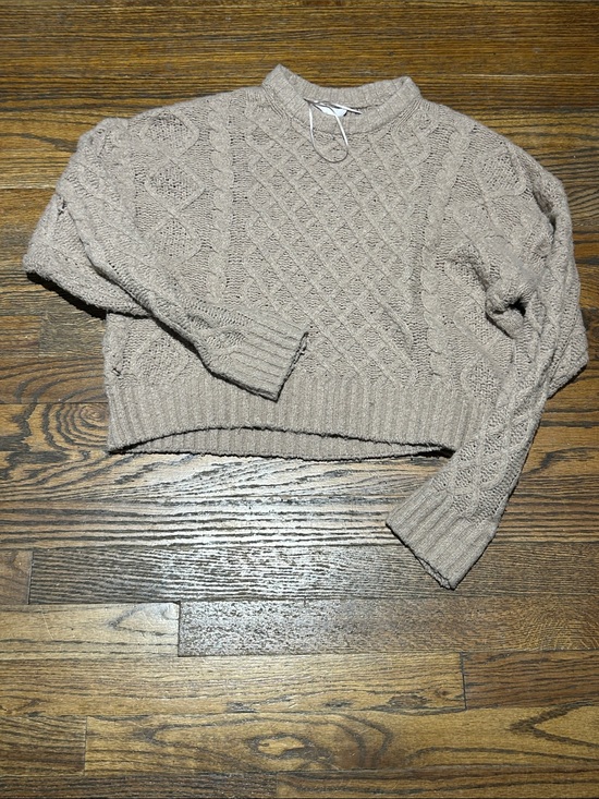 Pink Rose Sweaters - Pink Rose Taupe Cable-Knit Mock Neck Sweater